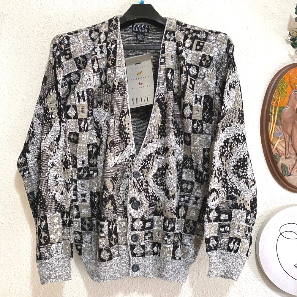 Vintage women's witchy lagenlook grunge y2k boho Abstract Cardigan Sweater L